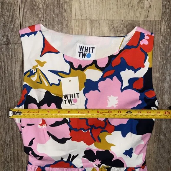 Whit Two Dress Petite 2P NWT Multicolor Floral Sleeveless Twill Sheath Pockets - Picture 6 of 6